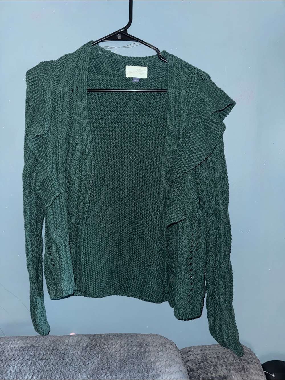 Women’s Universal Thread Dark Green Cable Knit Open-Front Cardigan Size XS